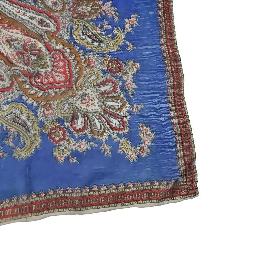 Vintage Silk Scarf Royal Blue Paisley Square Neck Tie Bandana Tapestry Hanging